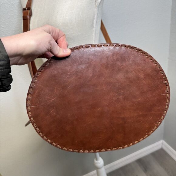 Ladies Genuine Leather Crossbody Purse Round Hand Embossed Mexican Bohemian - Picture 5 of 9